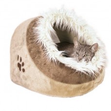 Лежак-пещера Minou 35 х 26 х 41 см, плюш, бежевый/коричневый с рисунком