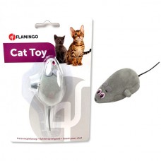 Flamingo Wind UP Mouse заводная игрушка для кошек, мышь на колесиках, серый велюр, 6см