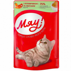 Влажный корм Мяу! для кошек с говядиной и овощами в желе 85г х 24шт