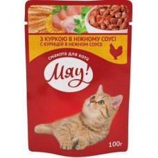 Влажный корм Мяу! для кошек с курицей в нежном соусе 85г х 24шт