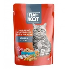 Влажный корм Пан Кот рыба в соусе для кошек 100г х 24шт