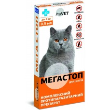 Капли на холку для кошек Природа ProVET Мега Стоп до 4 кг 4 пипетки от паразитов