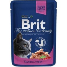 Вологий корм Brit Premium Cat pouch 100г для дорослих кішок шматочки з лососем і фореллю
