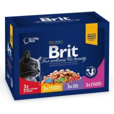 Вологий корм Brit Premium Cat pouch асорті 4 смаки для кішок 100 г х12 шт