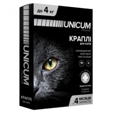Капли Unicum Рremium от гельминтов, блох и клещей для котов, до 4 кг 3 пип