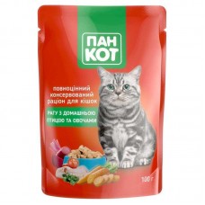 Влажный корм Пан Кот для кошек 100г х 24шт рагу с домашней птицей и овощами