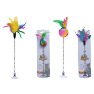 Купити Іграшка для котів Croci дразнилка на присосці, з пір'ям, 29 см від — Іграшки для кішок | Zooprostir