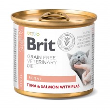 Влажный корм Brit GF VetDiet Renal для кошек, при ХПН, с тунцем, лососем с горохом, 200 г