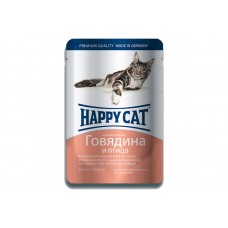 Вологий корм Happy Cat Rind Geflugel in Sosse для дорослих кішок, шматочки в соусі, з яловичиною та птицею 100 г