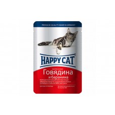 Вологий корм Happy Cat Rind Lamm in Sosse для дорослих кішок, шматочки в соусі, з яловичиною і бараниною 100 г