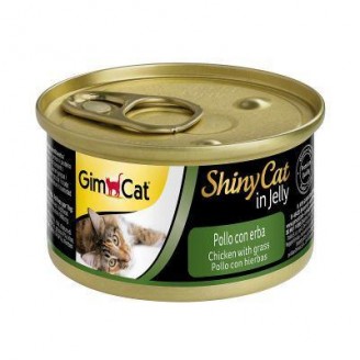 Вологий корм Shiny Cat k 70g для котів курка і трава від GimCat