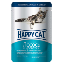 Вологий корм Happy Cat для котів у вигляді шматочків в желе з лососем та криветкою 0,1 кг