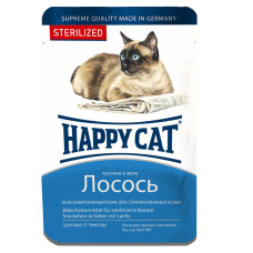 Влажный корм Happy Cat для стерилизованных кошек в виде кусочков в желе с лососем 0,1 кг