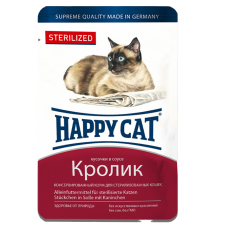 Влажный корм Happy Cat для стерилизованных кошек в виде кусочков в соусе с кроликом 0,1 кг