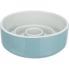Миска Trixie для собак Повільне годування сіра/блакитна кераміка 0,9л d-17см