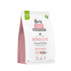 Корм Brit Care Dog Sustainable Sensitive 3 кг для собак с чувствительным пищеварением, с рыбой и насекомыми