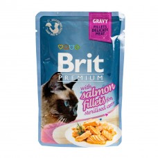 Вологий корм Brit Premium Cat Pouch для стерилізованих котів, філе лосося в соусі, 85 г