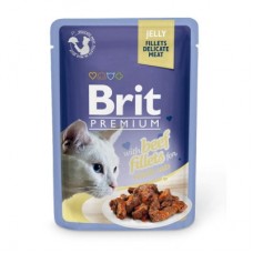 Вологий корм Brit Premium Cat pouch 85г для кішок філе яловичини в желе