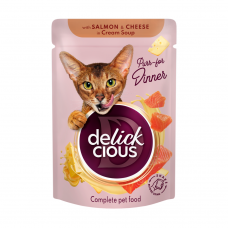 Влажный корм Delickcious полоски с лососем и творогом в крем-супе 12 шт х 85 г