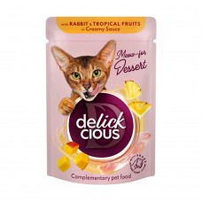 Влажный корм Delickcious хлопья с кроликом и тропическими фруктами в сливочном соусе 12 шт х 80 г
