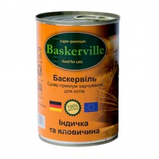 Влажный корм Baskerville для котов, индейка и говядина, 400 г х 6 шт