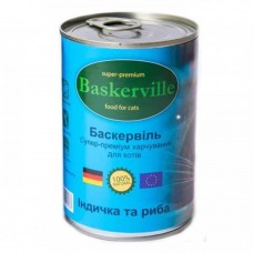 Влажный корм Baskerville для котов, индейка и рыба, 400 г х 6 шт