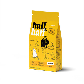 Сухий корм Half&Half для дорослих котів, з яловичиною, 2 кг від