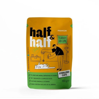 Купить Влажный корм Half&Half для стерилизованных кошек, кусочки с индейкой в ​​желе, пауч, 100 г от — Half Half влажный корм для кошек | Zooprostir