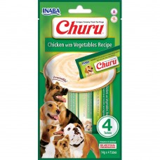 Лакомство INABA "Churu" для собак, сливочный мусс в стиках, курица с овощами 4*14 гр (12 шт.уп.) (48 шт в ящ.)