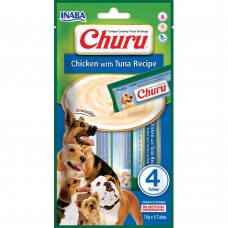 Лакомство INABA "Churu" для собак, сливочный мусс в стиках, курица/тунец 4*14 гр (12 шт.уп.) (48 шт в ящ.)