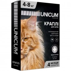 Капли Unicum Рremium от гельминтов, блох и клещей для котов, 4-8 кг 3 піп