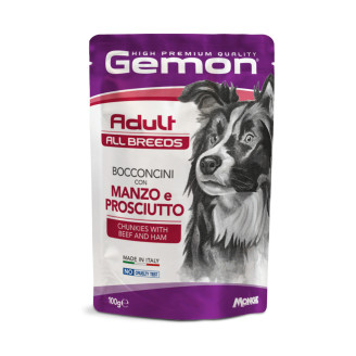 GEMON Dog Wet Adult кусочки с говядиной и ветчиной 0,1 кг х 24 шт х 24 шт від Gemon