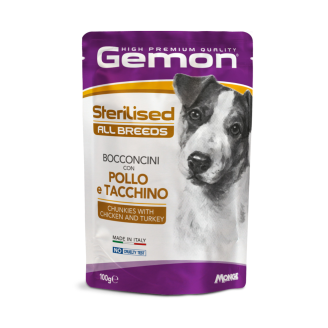 GEMON Dog Wet Adult кусочки с индейкой и курицей 0,1 кг х 24 шт от Gemon