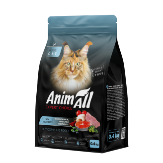 Купити AnimAll Повнораціонний сухий корм для котів з лососем, білою рибою та свіжою індичкою, 0,4 кг від AnimAll — AnimAll для котів | Zooprostir