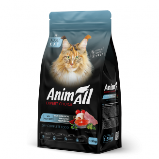 Купити AnimAll Повнораціонний сухий корм для котів з лососем, білою рибою та свіжою індичкою, 1,5 кг від AnimAll — AnimAll для котів | Zooprostir