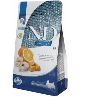 Купить Фармина сухой корм N&D Grain Free OCEAN COD, PUMPKIN & ORANGE ADULT MINI с треской и апельсином 800 gr 36513 от Farmina — Farmina для собак | Zooprostir