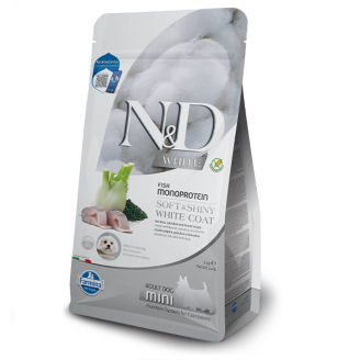 Купить Фармина сухой корм N&D Grain Free WHITE ADULT MINI для собак с белой шерстью с сибасом, спирулиной и фенхелем, от Farmina — Farmina для собак | Zooprostir