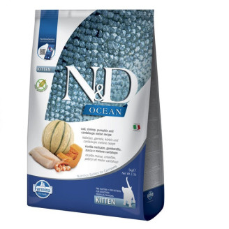 Купить Фармина сухой корм N&D Grain Free Ocean COD, SHRIMP, PUMPKIN & CANTALOUPEMELON KITTEN с щепкой, креветками, от Farmina — Farmina для котов | Zooprostir