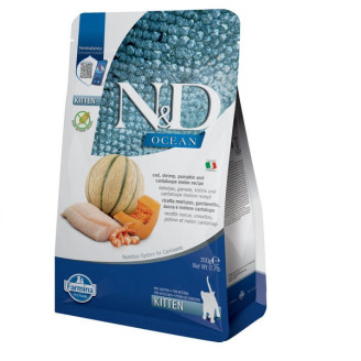 Farmina N&D Grain Free Ocean COD, SHRIMP, PUMPKIN & CANTALOUPEMELON KITTEN з тріскою, креветками, гарбузом і динею 300 г від Farmina