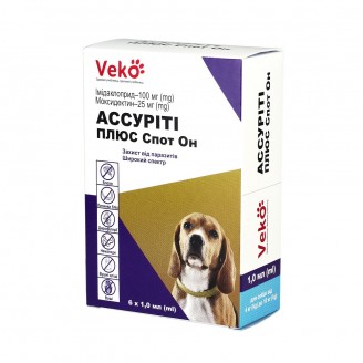 Купити VEKO Ассуріті Плюс Спот Он для собак 4-10 кг (6 х 1,0 мл; пак) від Veko — Краплі від бліх, кліщів та гельмінтів для собак | Zooprostir