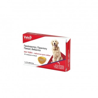 Купити VEKO Кік Тейп - таблетки для собак зі смаком м'яса (пак /10таб) від Veko — Ветеринарні препарати для собак | Zooprostir