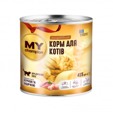 Мій чемпіонвологий корм для котів шматочки з Куркою та Індичкою 415г
