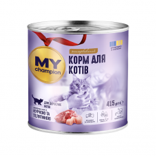 Мій чемпіонвологий корм для котів шматочки з Куркою та Телятиною 415г