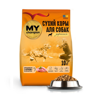 Купить Мой чемпион полнорационный сухой корм для собак с курицей, 10 кг. от Champion — Мой чемпион для собак | Zooprostir