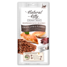 Natural Kitty Creamy Treats Chicken, Chicken liver & flaxseed Крем-снек для котів зі смаком курки, печінки та насіння льону, 4х12г