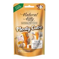 Natural Kitty Meaty Cube 100% Chicken & Pumpkin Ласощі для котів та собак у вигляді кубиків, курка в гарбузовому соусі 60г
