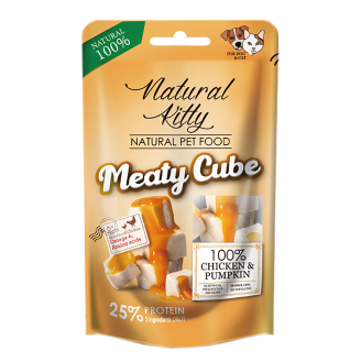 Natural Kitty Meaty Cube 100% Chicken & Pumpkin Лакомство для кошек и собак в виде кубиков, курица в тыквенном от Pettric Pet Food
