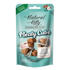 Natural Kitty Meaty Cube 100%Tuna & AnchovyЛасощі для котів та собак у вигляді кубиків, тунець та анчоуси 60г
