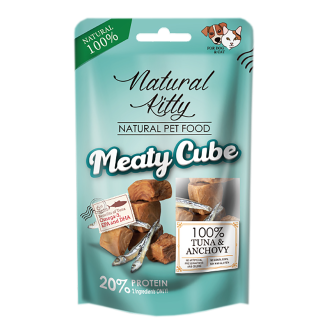 Natural Kitty Meaty Cube 100%Tuna & AnchovyЛасоси для кошек и собак в виде кубиков, тунец и анчоусы 60г от Pettric Pet Food