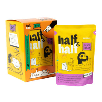 Набор влажных кормов Half&Half "5+1" для взрослых кошек, кусочки с уткой в соусе, паучи, 6 шт*100 г от
